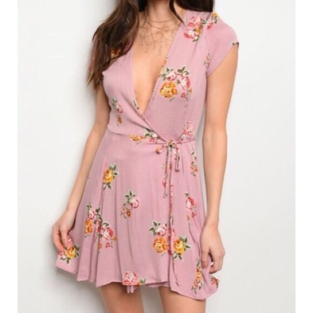 Mauve floral wrap dress